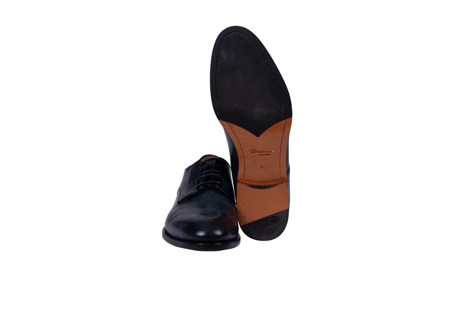 Pre-owned Santoni 690$  "fatte A Mano In Italia" Derby Business Shoes Blue Antiqued Leather