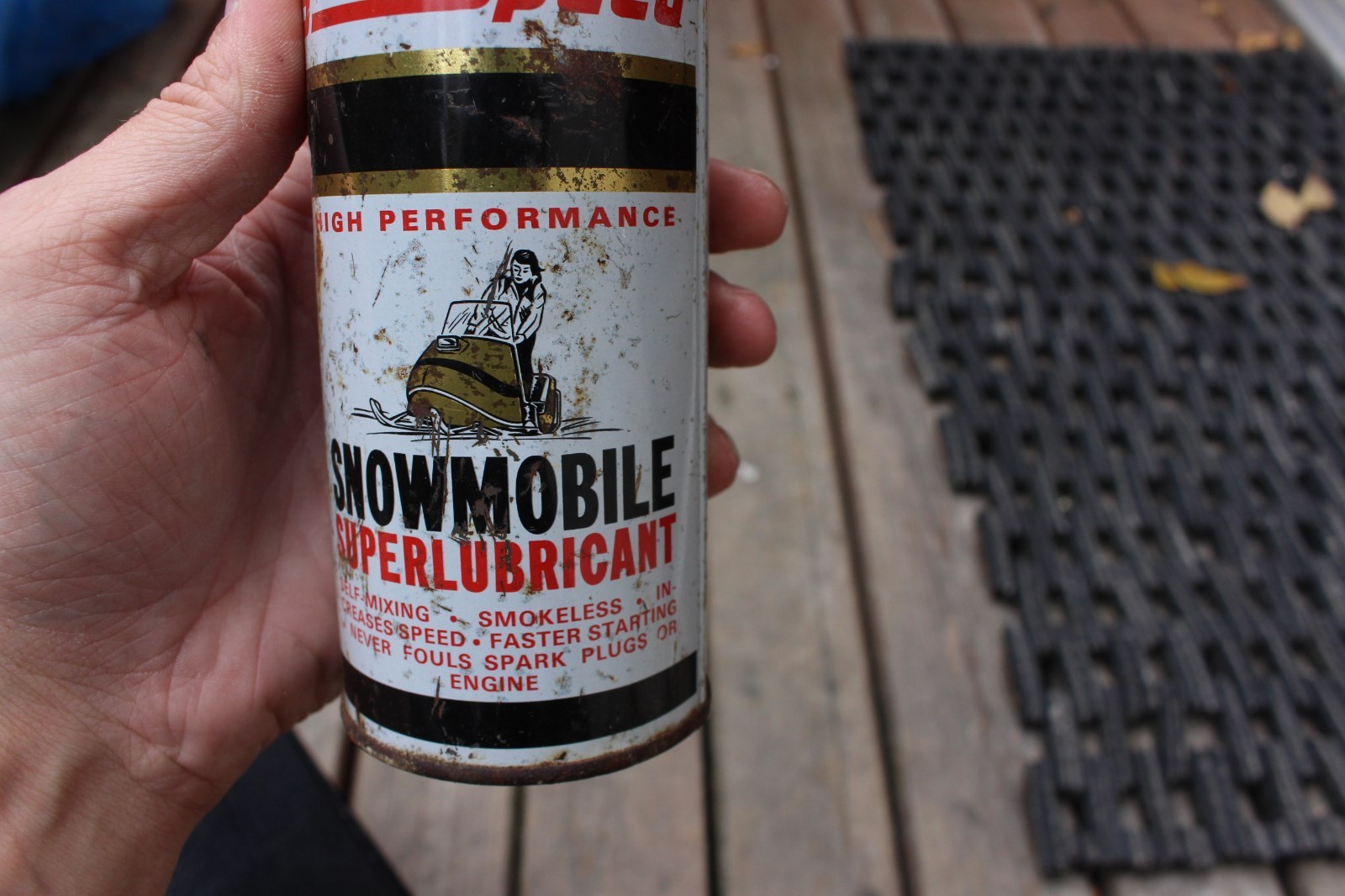 vintage advertising snowmobile graph speed motor oil can sign gas pump