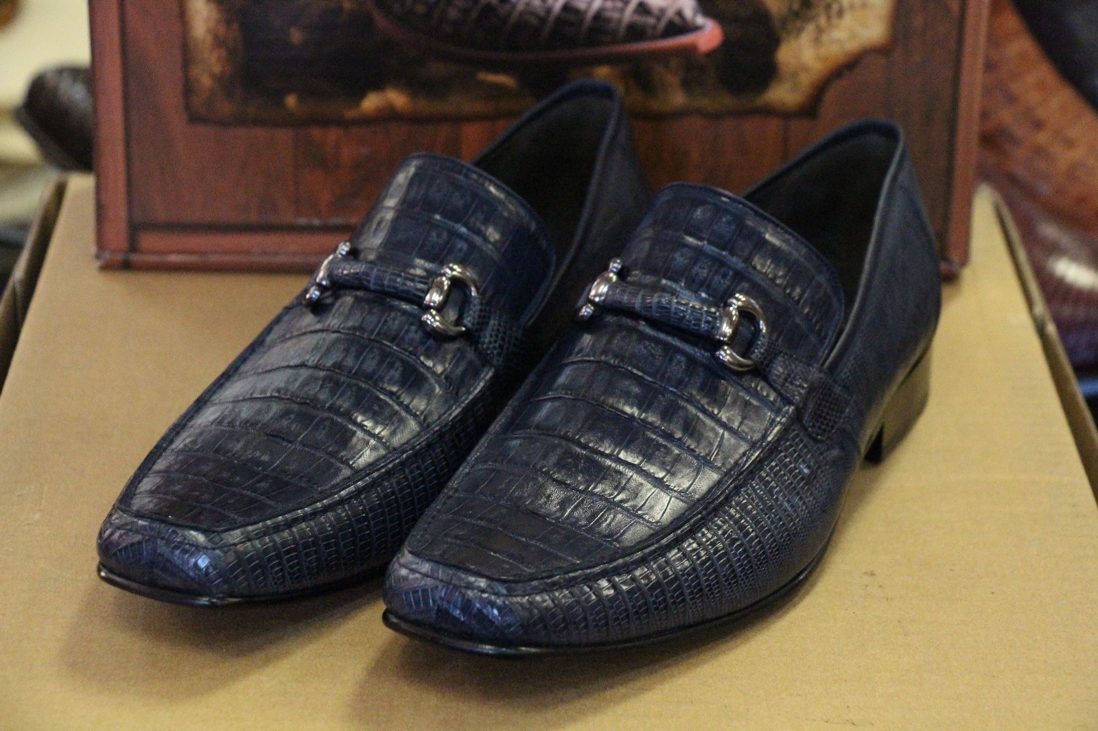 Pre-owned Los Altos Boots Los Altos Genuine Navy Blue Crocodile Lizard Loafer Dress Shoe (d) Width