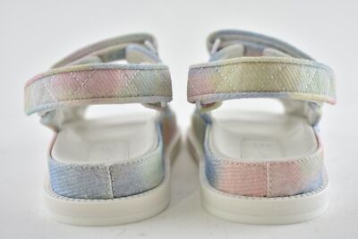 Pre-owned Chanel 22c Green Pink Blue White Cc Logo Mule Slide Strap Flat Dad Sandal 38 In Multicolor
