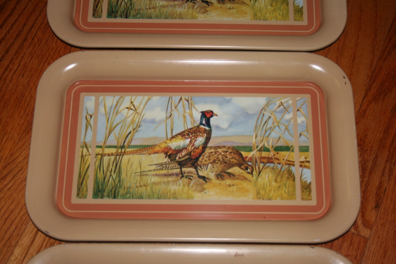 (3) Metal Lunch Trays Serving Trays Lap TV Dinner Trays Pheasants Grouse  EUC
