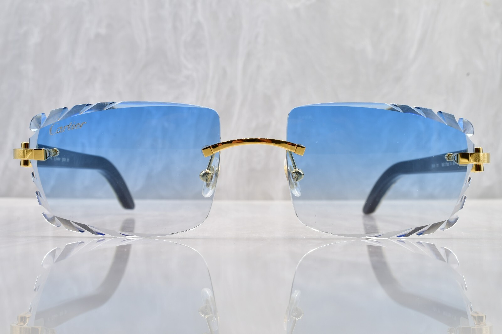 Cartier rimless buff horn C decor gold Diamond Cut sunglasses | eBay