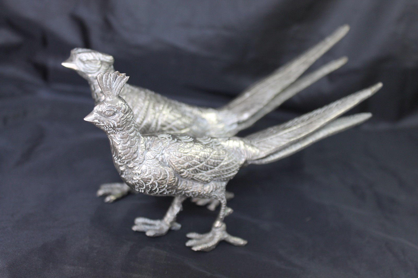 Vintage Silver Plate Chinese Golden Pheasant Birds Silverplate Table Decorations
