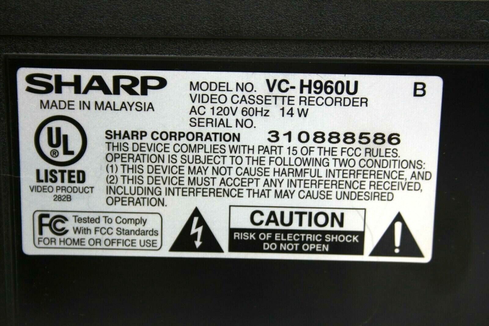Sharp VC-H960U VHS Player VCR 4-Head HiFi MTS Stereo VHS-HQ - Tested, No Remote