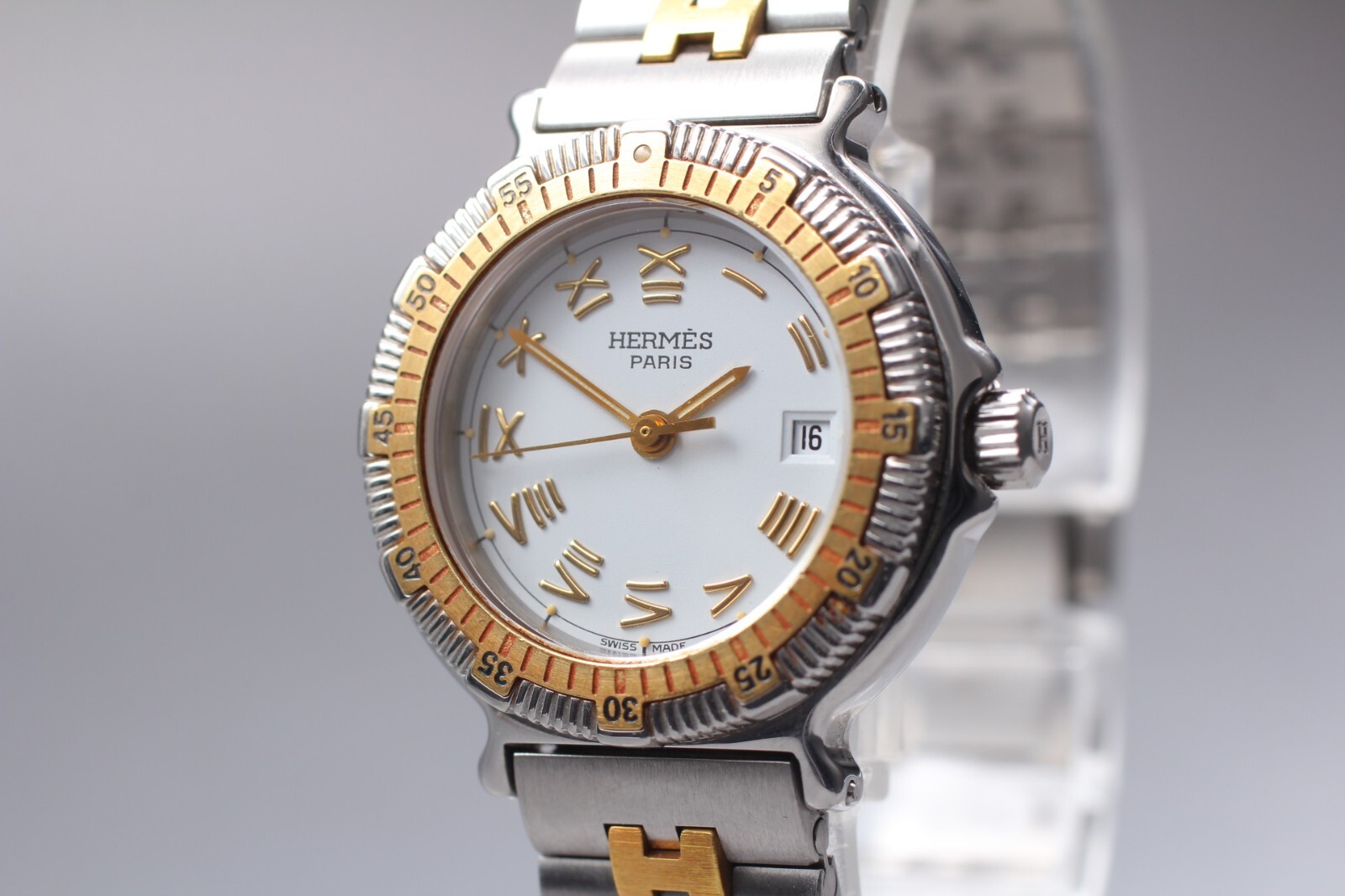 N MINT】 Vintage HERMES Captain Nemo 28mm Women Two Tone