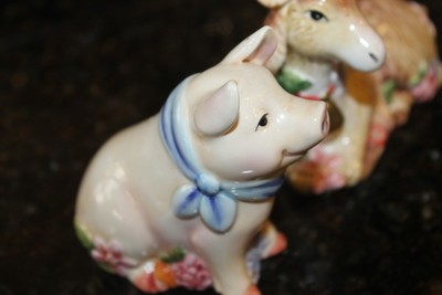 Fitz & Floyd Country Chic Salt & Pepper Shaker Set Pig Ram Sheep