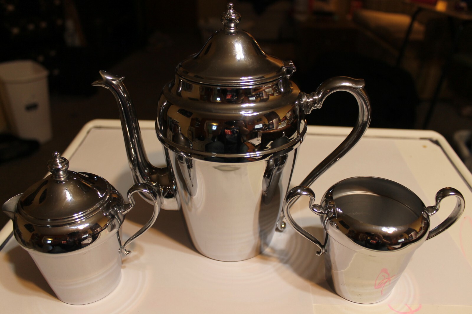 Vintage Chromium Cromwell Silver Mfg Co Tea Coffee Set w Creamer & Sugar