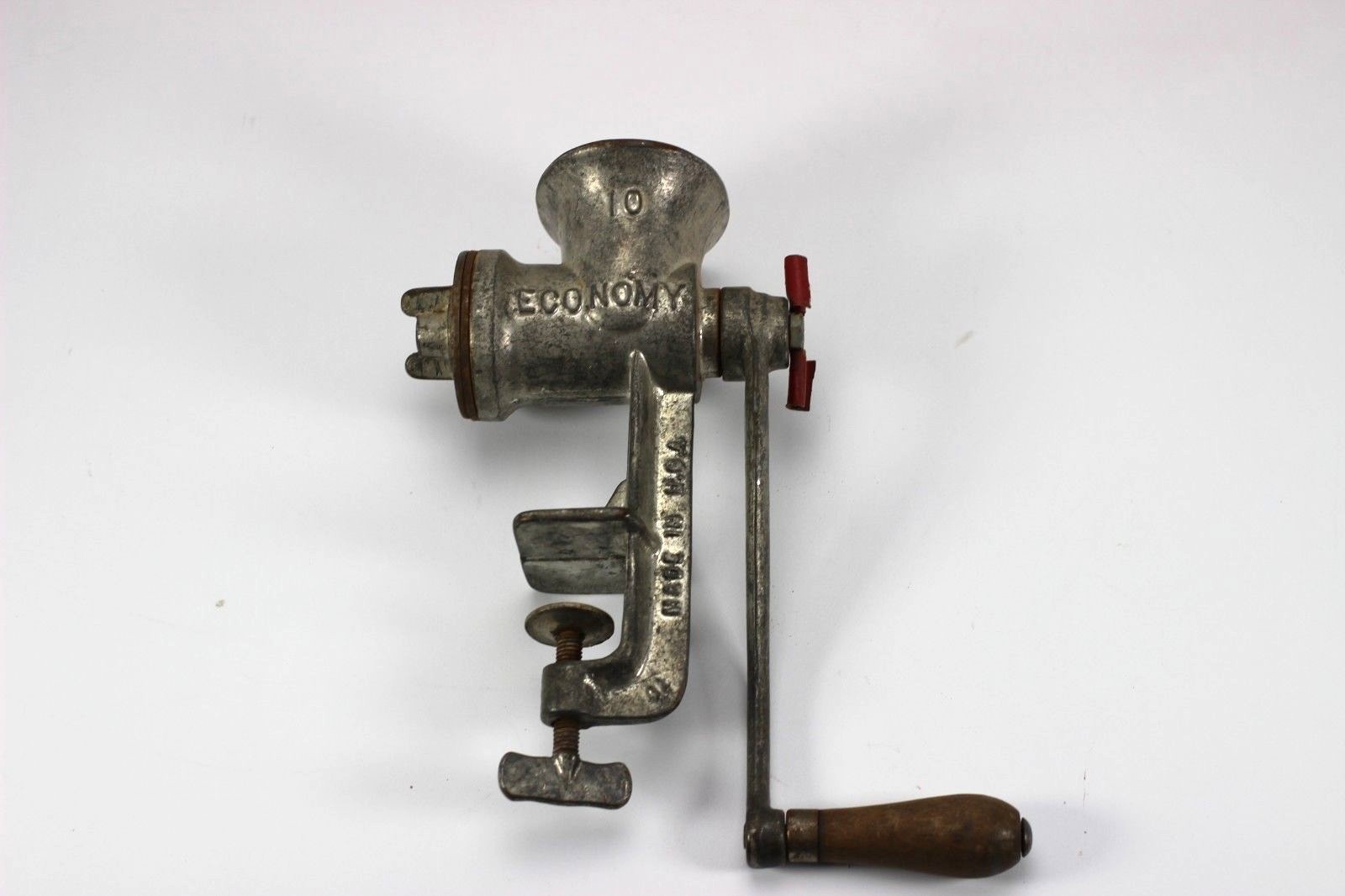 Vintage Economy #10 Tabletop Meat Grinder/Chopper, Wooden Hand crank Model USA
