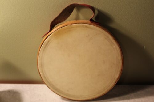 Wonderful Vintage Hand Drum with Leather Strap ~ 9 1/4" diameter