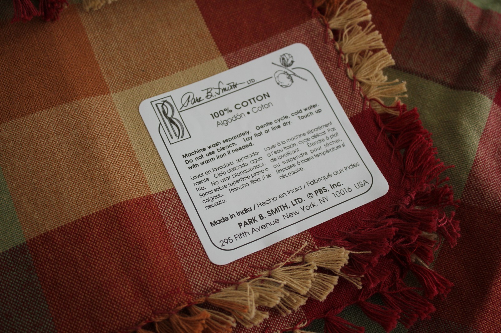 Unused Earth Tones Woven Plaid 100% Cotton 18 Inch Dinner Napkins Set of Eight