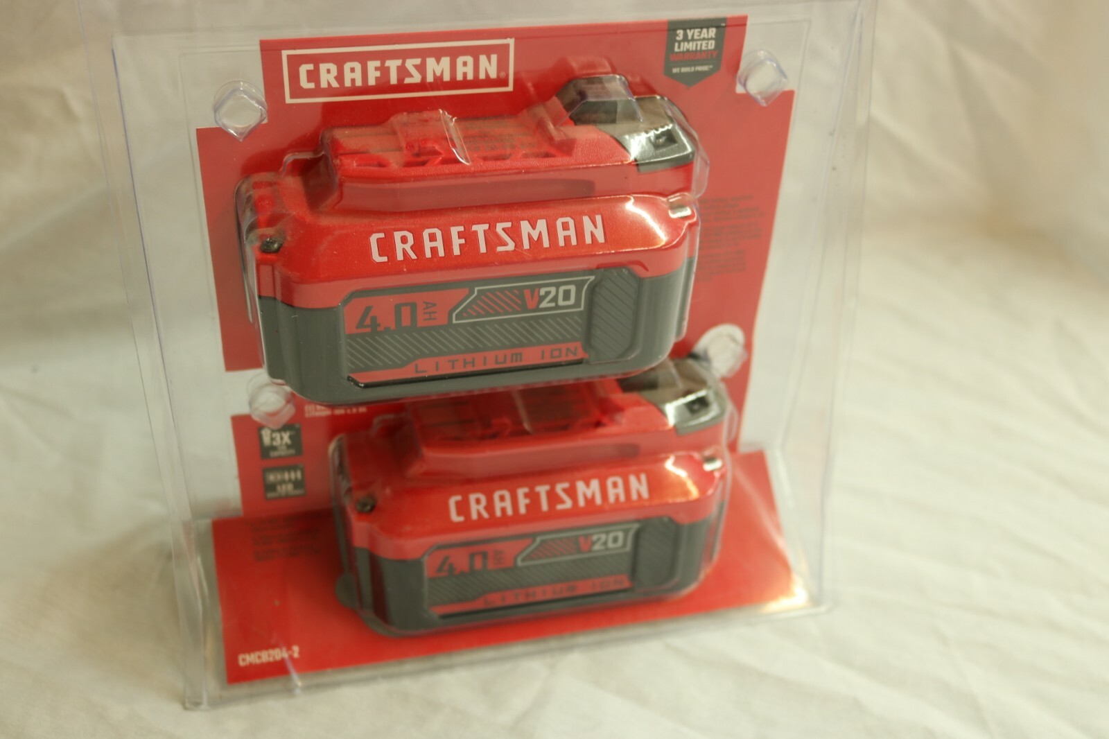 2 PACK CRAFTSMAN 4.0AH 20V LITHIUM ION BATTERY PACK  MODEL CMCB204-2
