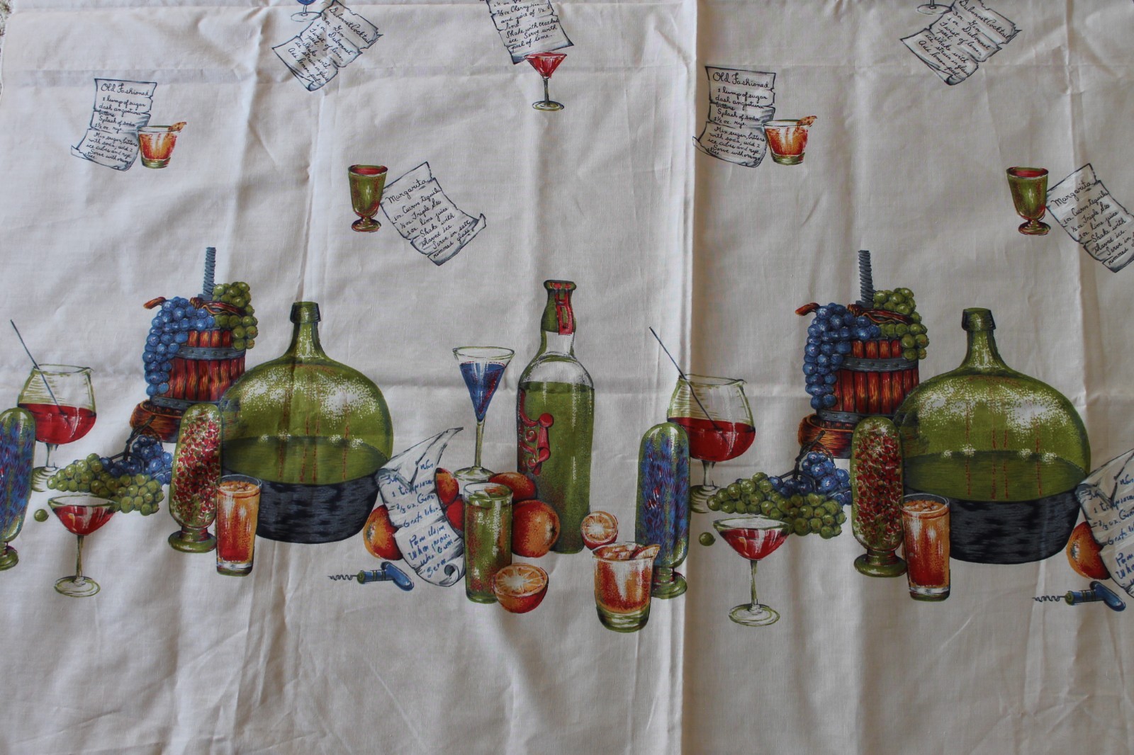 John Wolf Textiles Valtex Vintage Novelty Cocktail Old Fashioned Fabric