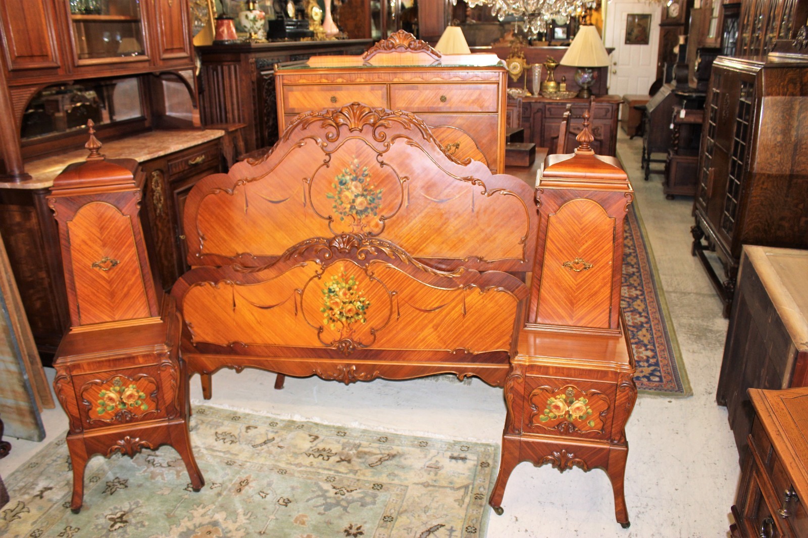 American Antique Victorian Rosewood Bedroom Set Full Bed 2 Nightstand / Dresser.