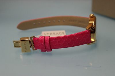 Pre-owned Versace Women's Vff070013 Dafne Rose Gold Ion Plated Fuchsia Leather Wristwatch In Pale Violet Red