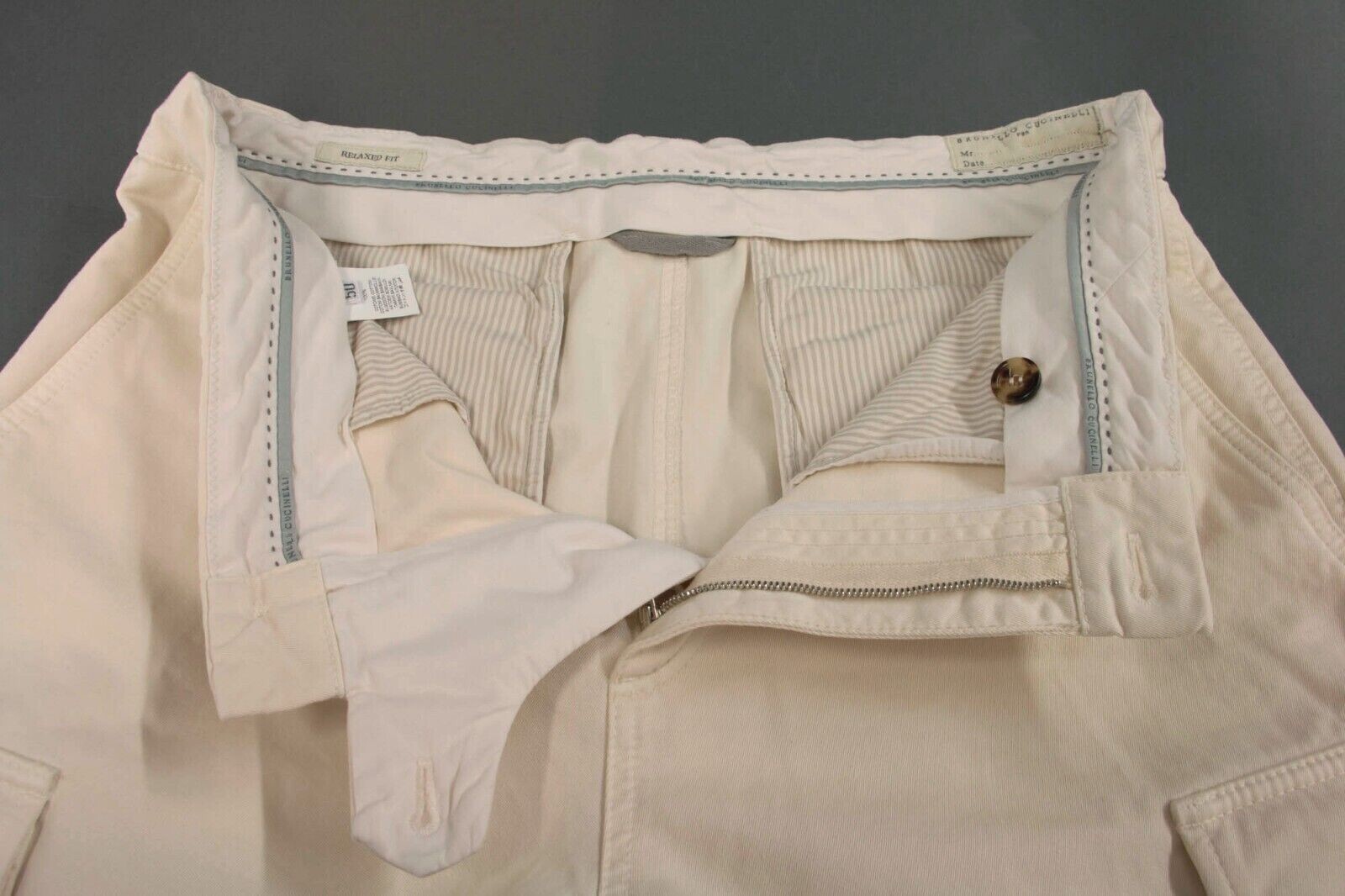 Pre-owned Brunello Cucinelli $1195  Men's "relaxed Fit" Cargo Pants A242 In White