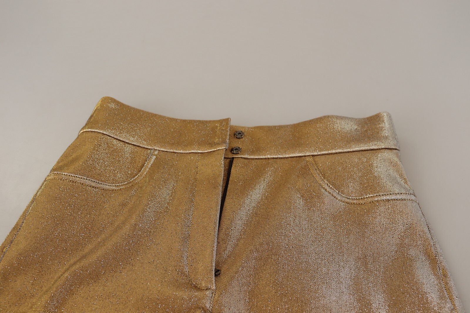 Pre-owned Dolce & Gabbana Shorts Metallic Gold Cotton Mid Waist Hot Pants It44/us10/l $600
