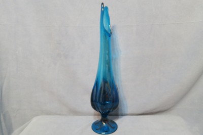 Vintage Viking Glass Epic Six  Petal Pattern Swung Vase Bluenique Blue 18