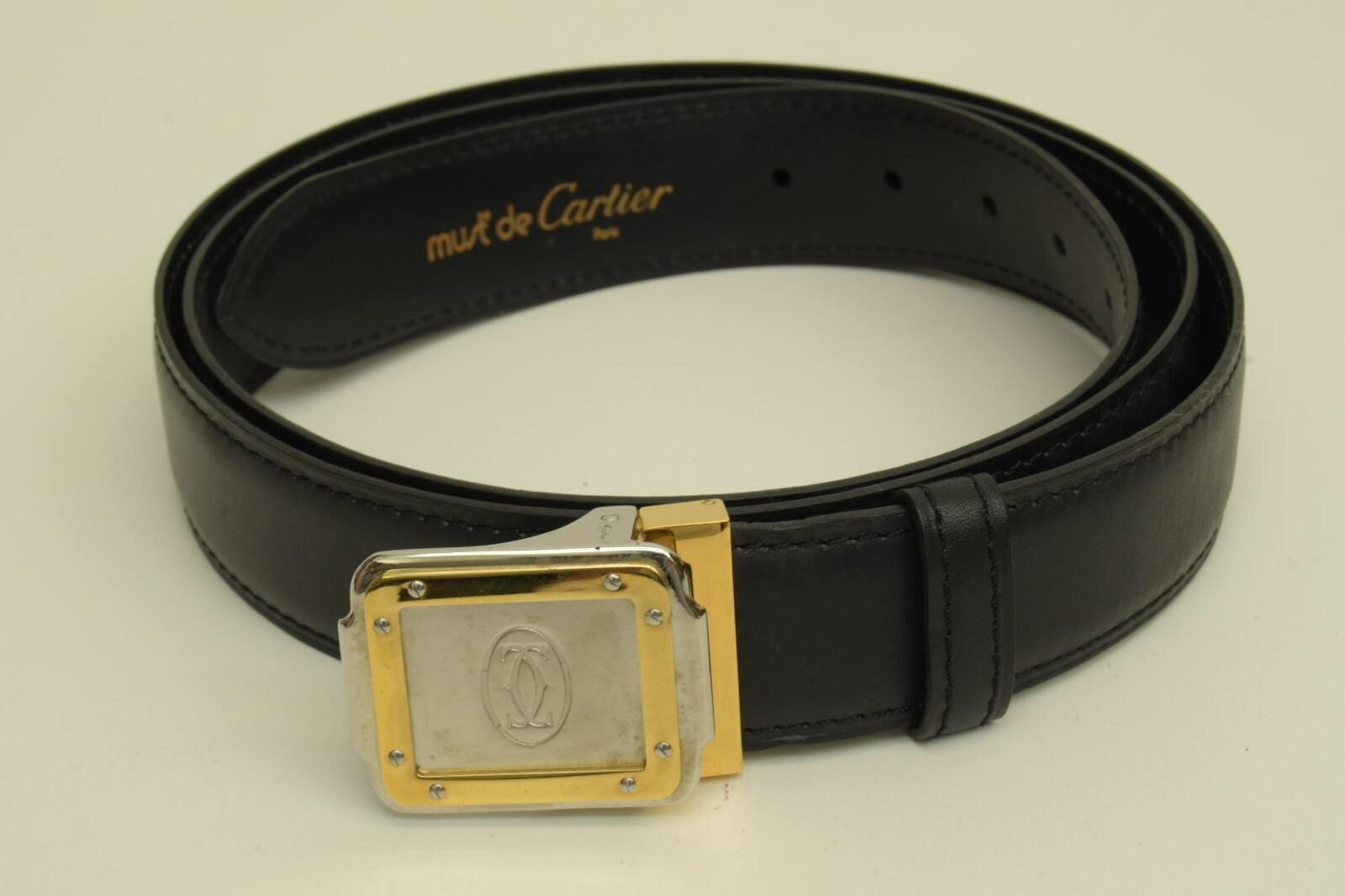 Authentic Cartier Leather Belt Galbee Style SP GP Logo