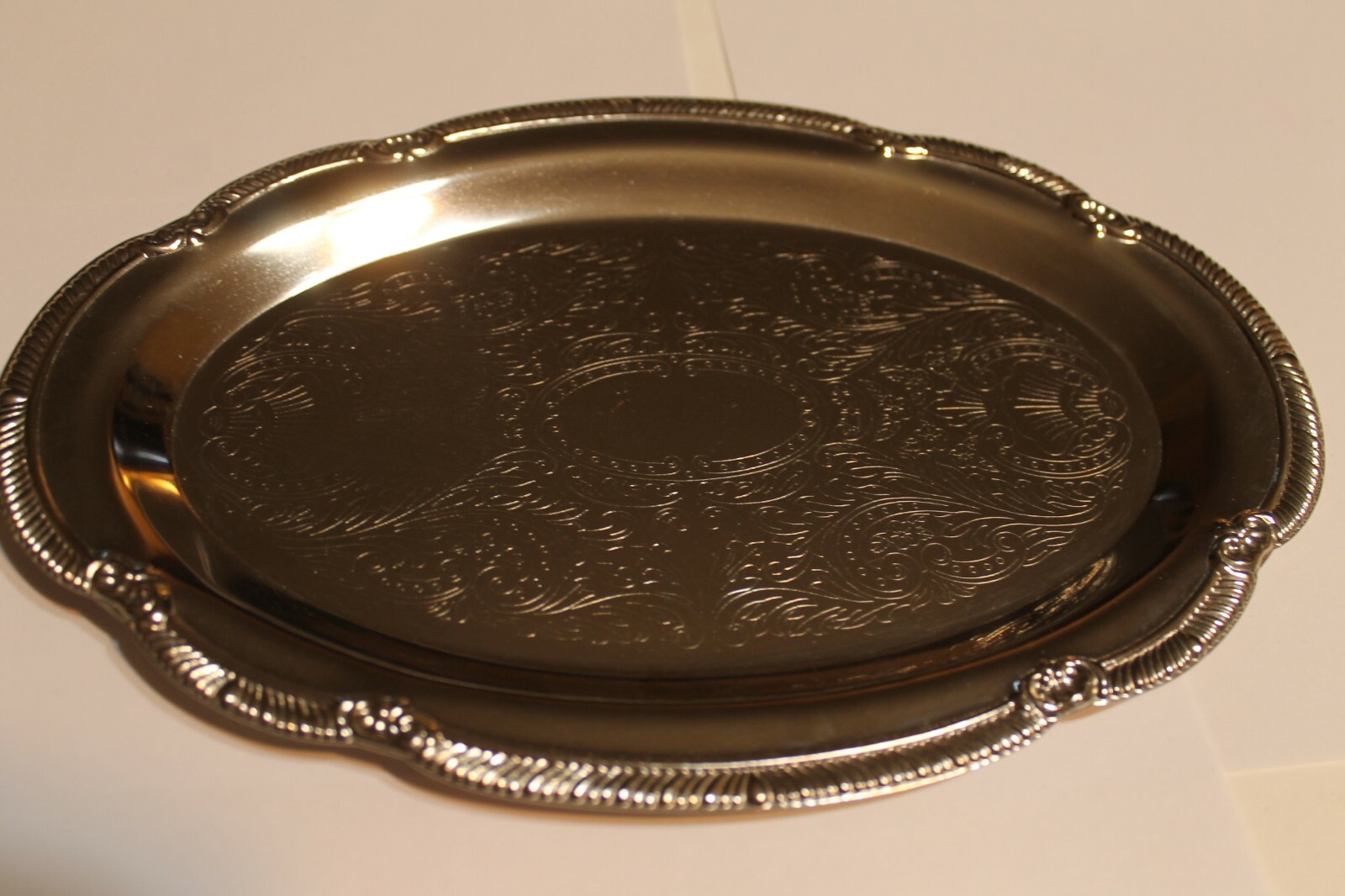 ORNATELY ETCHED SILVER PLATE / PLATTER  / TRAY HONG KONG