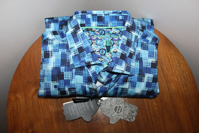 VISCONTI BLACK MENS CASUAL BUTTON-UP SHIRT ABSTRACT GEOMETRIC BLUE MULTI SIZE M