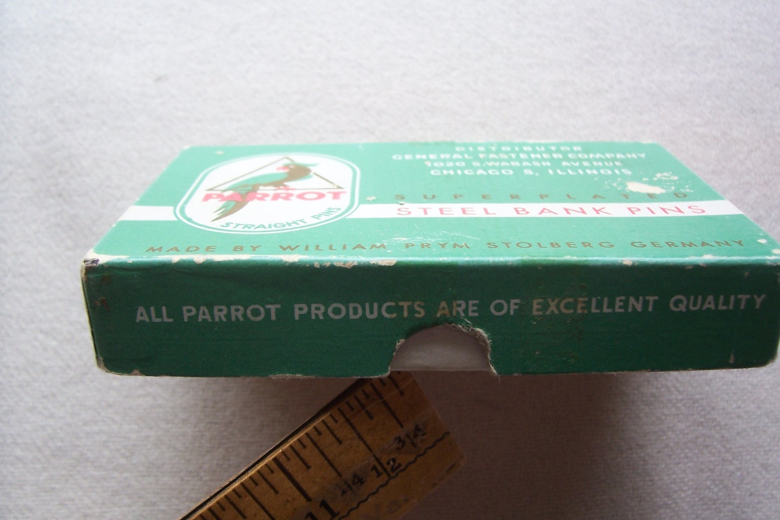 Vtg Box of Parrot Straight Pins Collector Made by William Prym Stolberg Germany