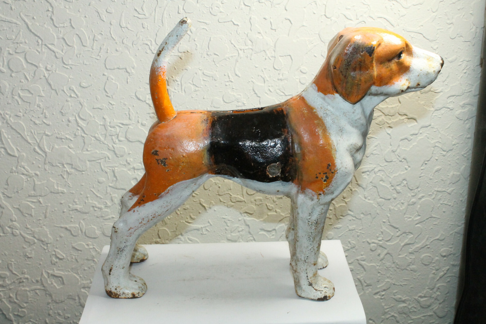 HEAVY ANTIQUE STYLE CAST IRON FOX HOUND DOG BANK & DOOR STOP #1
