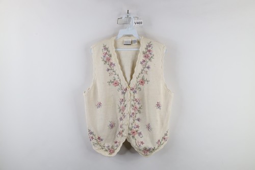 Vtg 90s Streetwear Womens L Distressed Embroidered Flower