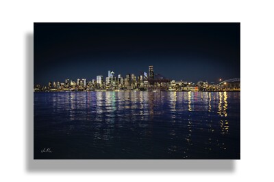 Night shot of Seattle WA. sky line from Elliot harbor landscape 16x24''