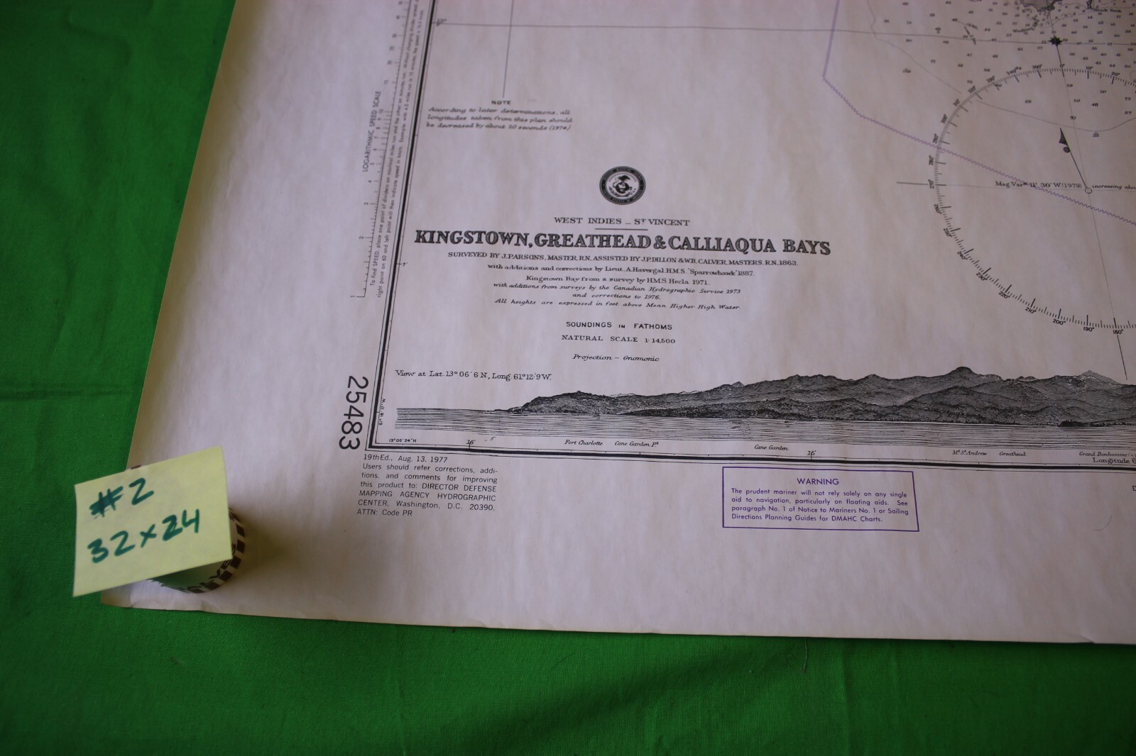 West Indies St Vincent Kingstown Greathead 32x24 Vintage 1977 Nautical Chart/Map