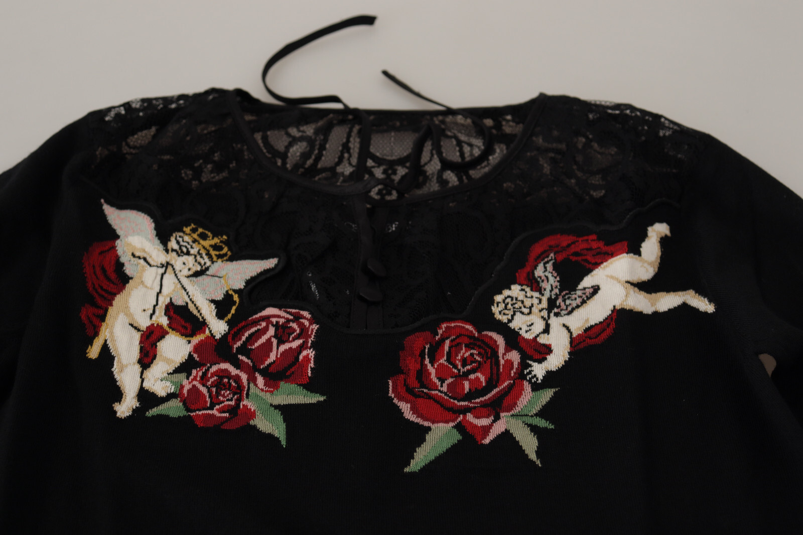 

DOLCE - GABBANA Свитер, черный кружевной кардиган с розами ангелов IT46 / US12/  $1800