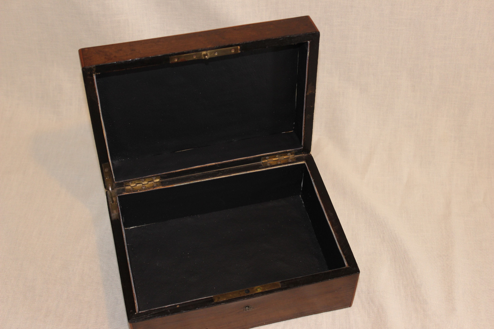 Antique French Napoleon III Marquetry Box with Brass Inlay