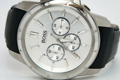 Pre-owned Hugo Boss 1512927 Chronograph Quartz Men's Silver Analog Watch Leather