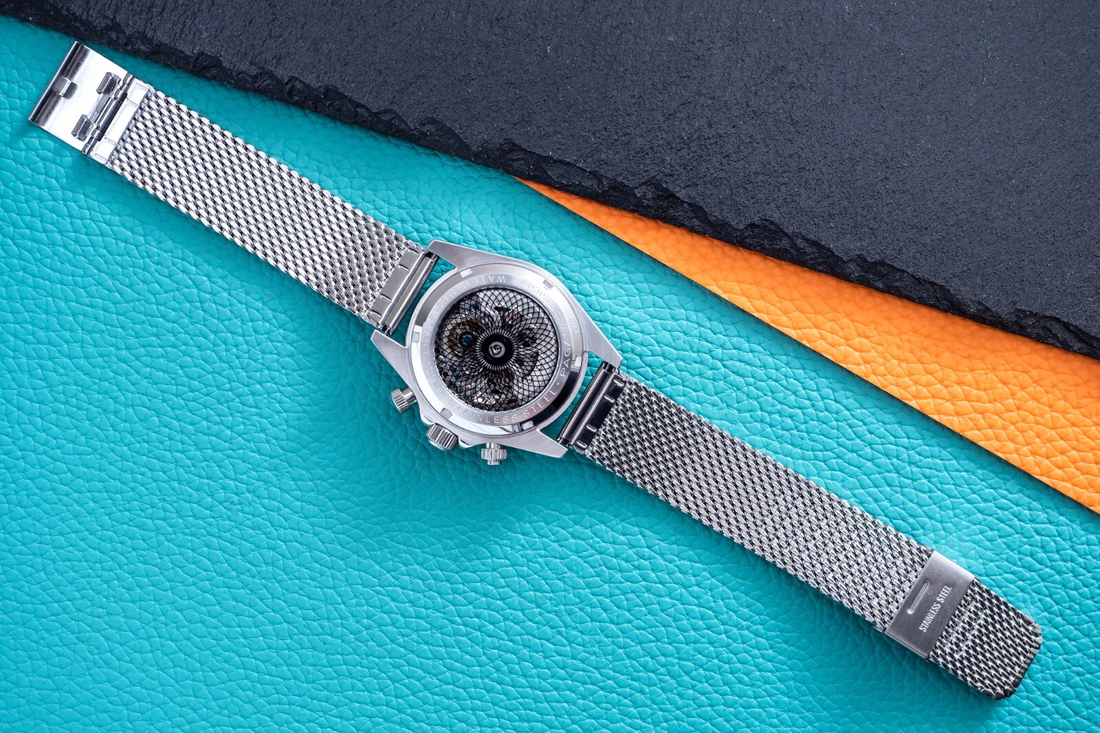 Pre-owned Pagani 40mm Automatic Mechanical Watch Silver Chrome Rainbow Cubics With Mesh Strap