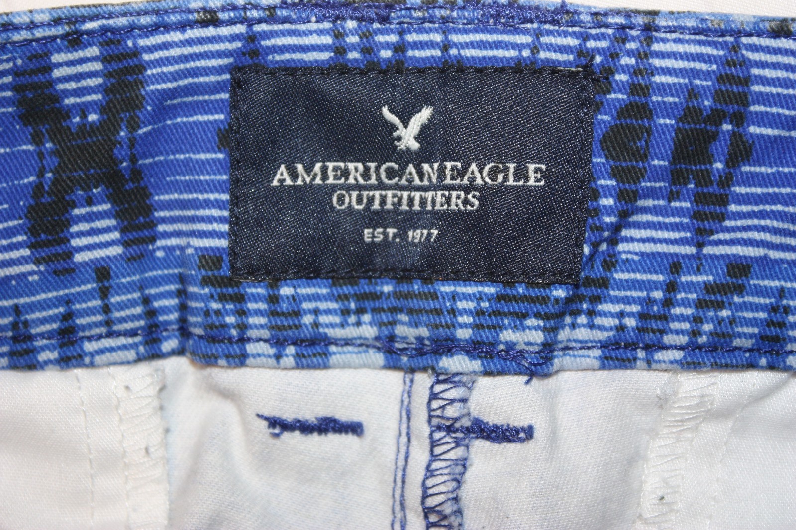 Womens AE American Eagle Sz 6 Stretch Shortie Mini Shorts Blue Patterned 32X2.5