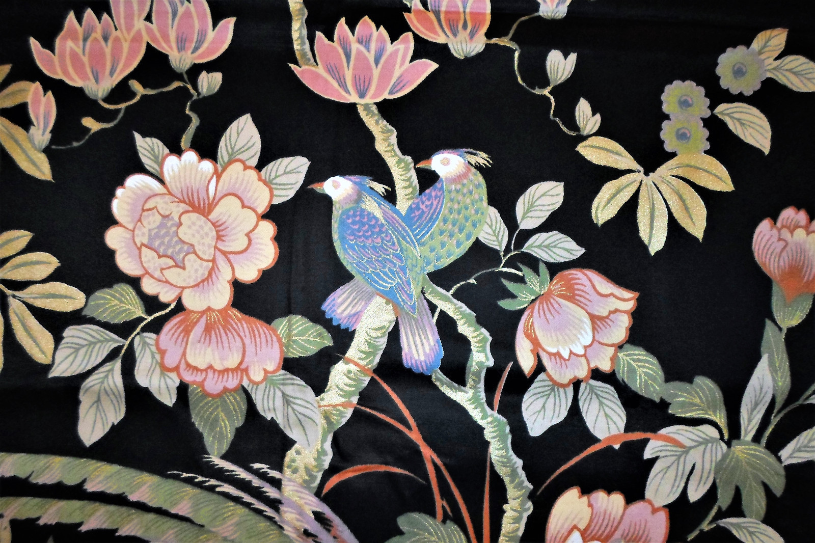 Vintage Fabric Road Sample Silver Studio Collection Texoprint Bird Peking 56x35