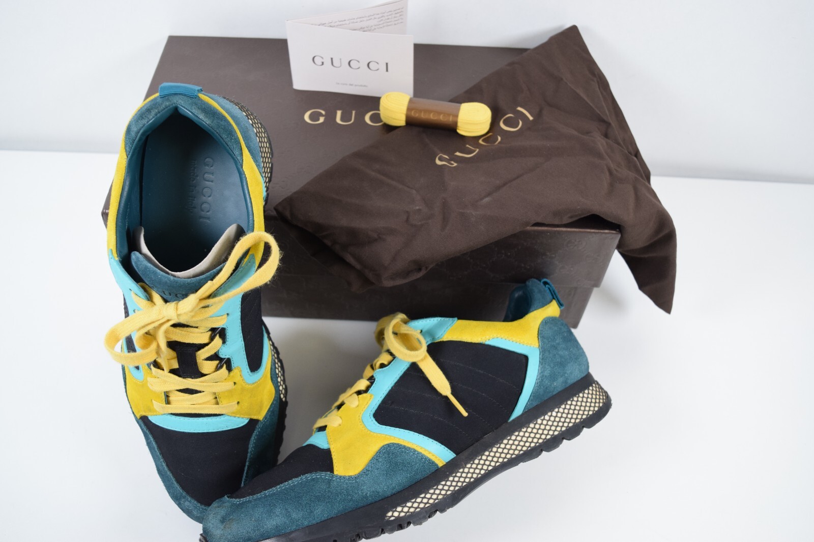 Gucci Men's Size EU 9 & US 9.5 Turquoise Suede Icaro Sneaker Gucci Men's Size EU 9 & US 9.5 Turquoise Suede Icaro Sneaker