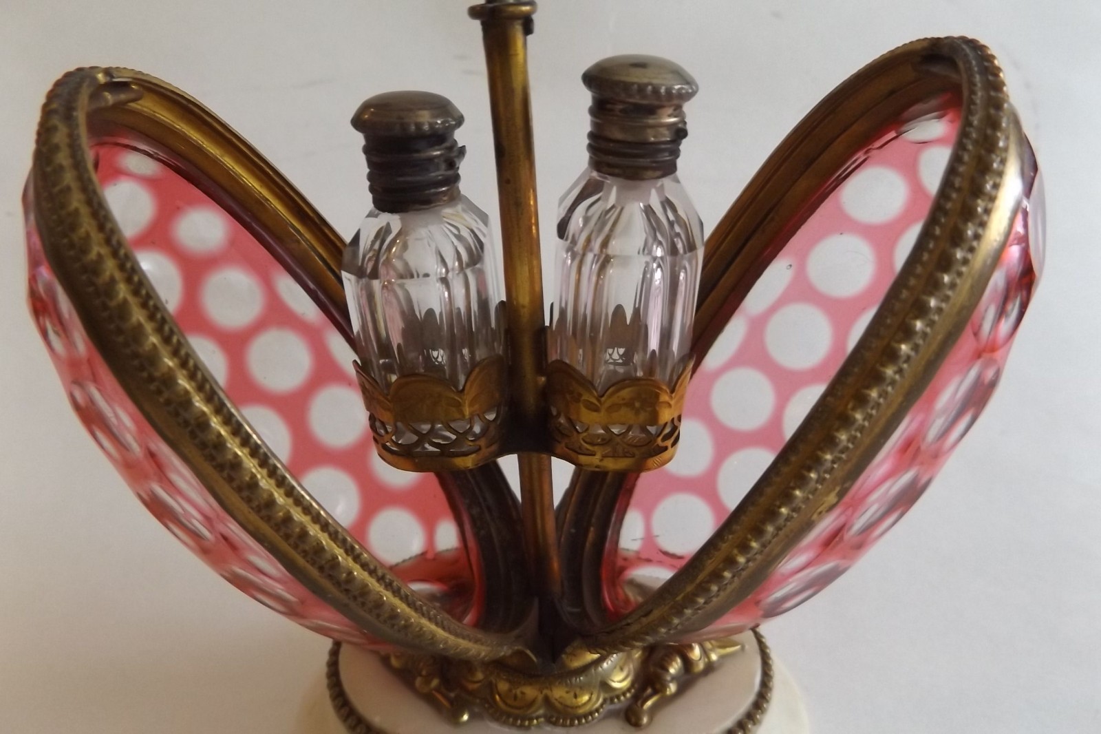 19th Century French Cranberry Glass and Vermeil Perfume Casket