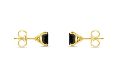 Pre-owned Shine Brite With A Diamond 2 Ct Princess Cut Black Earrings Studs Solid 14k Yellow Gold Push Back Martini