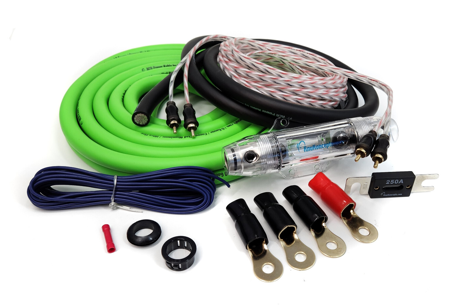 KnuKonceptz KCA TRUE 1/0 Gauge Complete Amp Wiring Install Kit w/ 250A ANL Fuse 