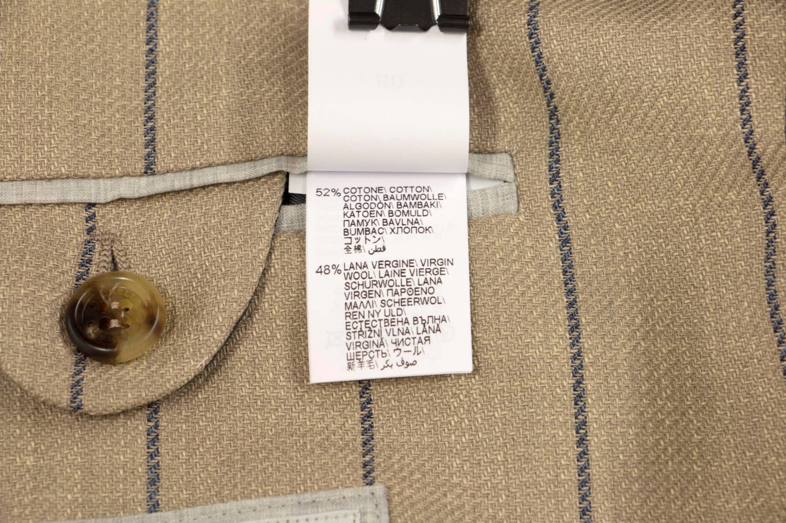 Pre-owned Brunello Cucinelli Nwt$4595  Men's Pinstripe Print Sport Coat W/logo Buttons A248 In Khaki-taupe + Blue Print