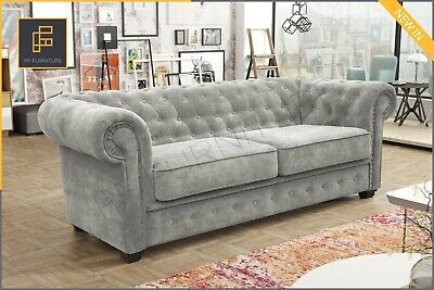 SOFA BED CHESTERFIELD Brand New Imperial 3 Seater Sofa Bed Fabric Grey Cream