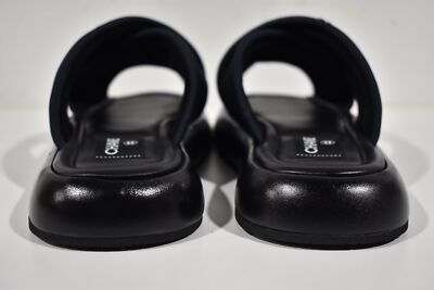 Pre-owned Chanel Rev Black Fabric Criss Cross Puffy Cc Logo Slide Mule Sandal Flop Flat 37