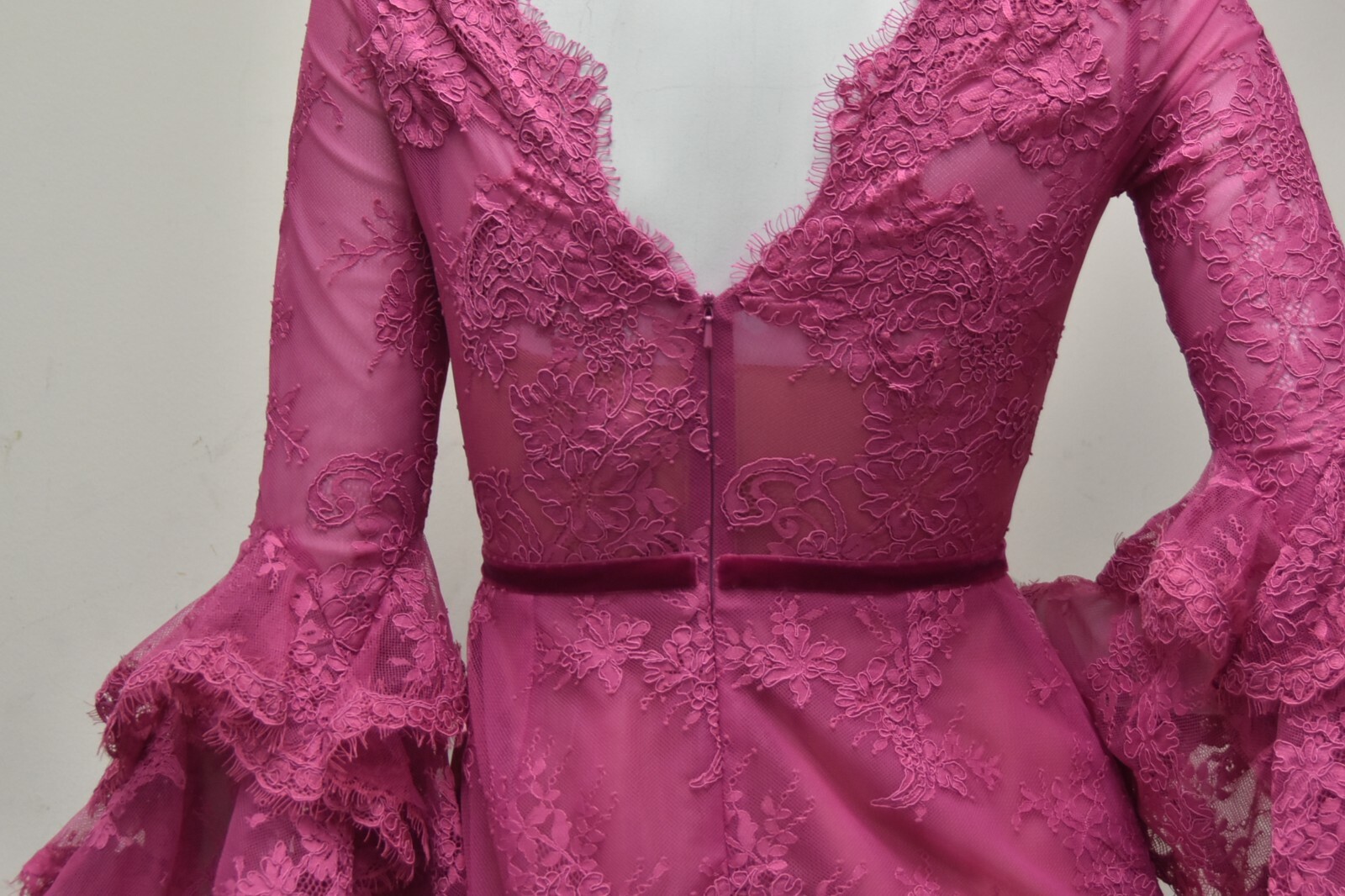 Pre-owned Marchesa Couture $2495  Corded Lace Cocktail Dress Bow Rose Pink Azalea 2 4 10