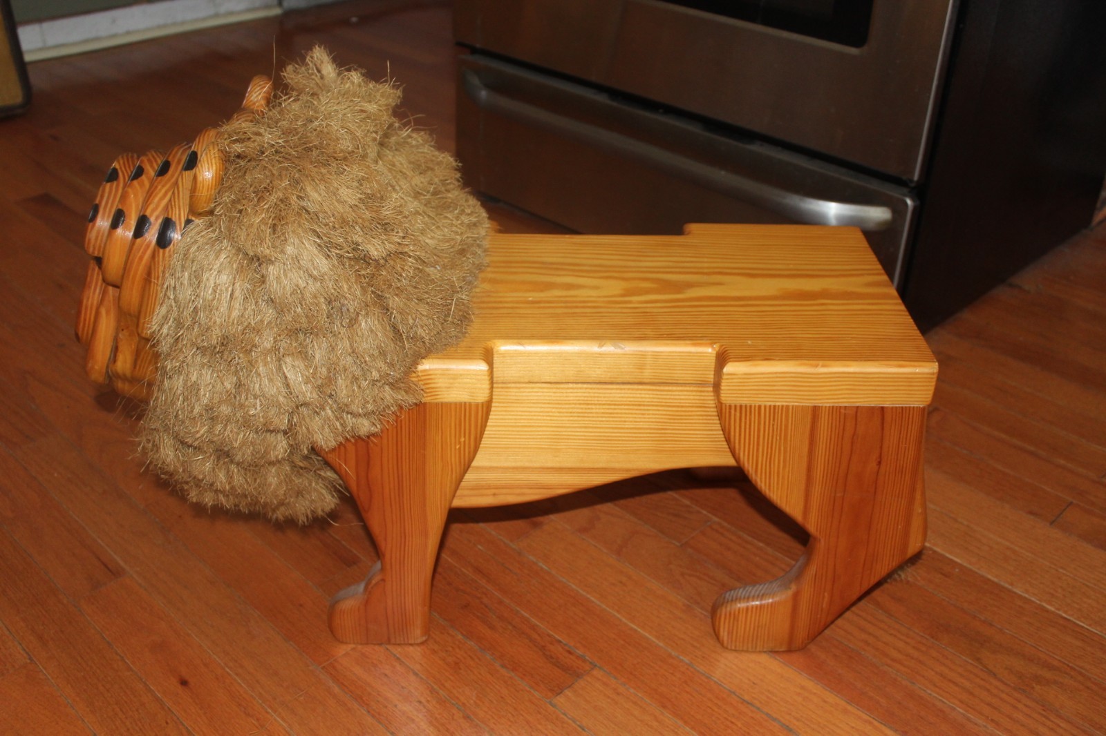 Solid Wood Lion Footstool / Child's Bench - Handmade