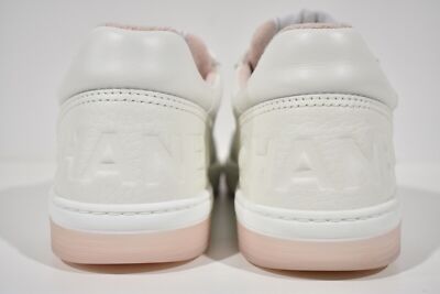 Pre-owned Chanel 22p White Leather Pink Cc Flat Lace Up Tie Runner Trainer Sneaker 39