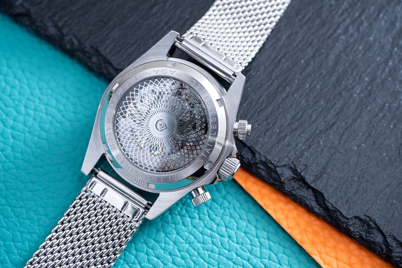 Pre-owned Pagani 40mm Automatic Mechanical Watch Silver Chrome Rainbow Cubics With Mesh Strap