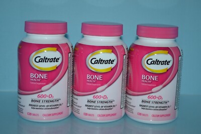 (3) Caltrate Bone Health 600+D3 Calcium Supplement, 120 Tablets Exp: 03/2024