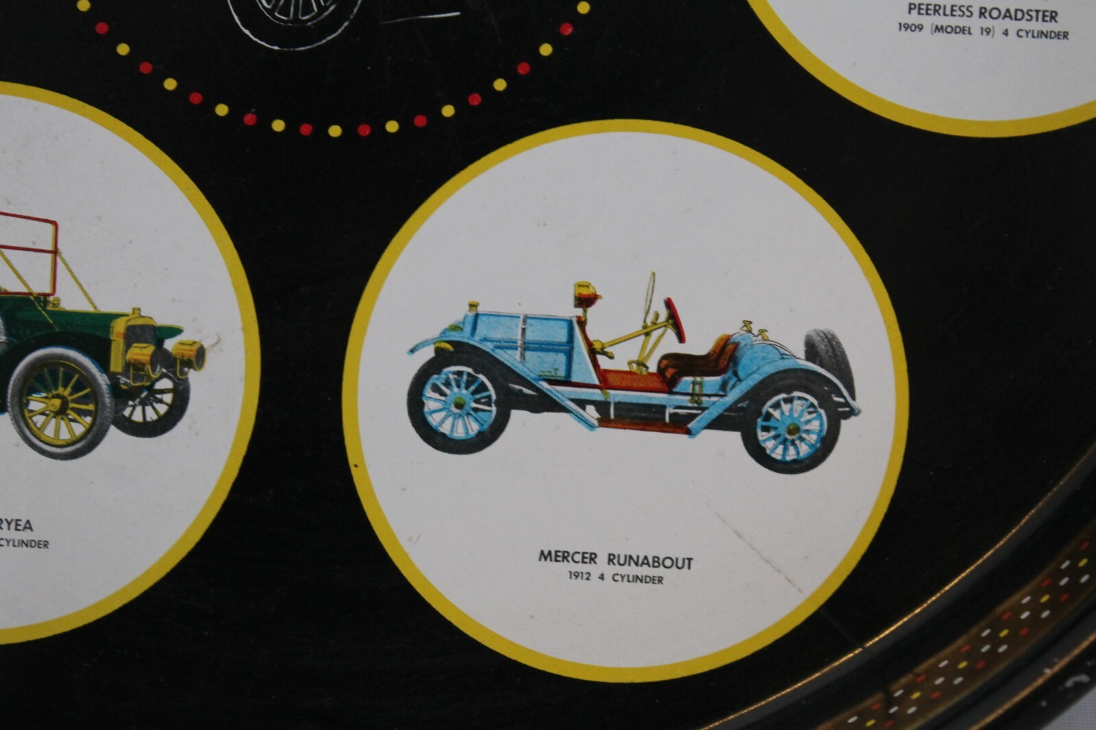 Antique Cars Tole Tray Automobiles Ford Olds Pope Roadster Stevens Duryea Mercer