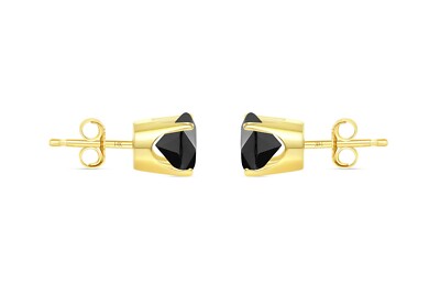 Pre-owned Shine Brite With A Diamond 1.75 Ct Round Cut Black Earrings Crown Set Studs Solid 14k Yellow Gold Push Back In White/colorless