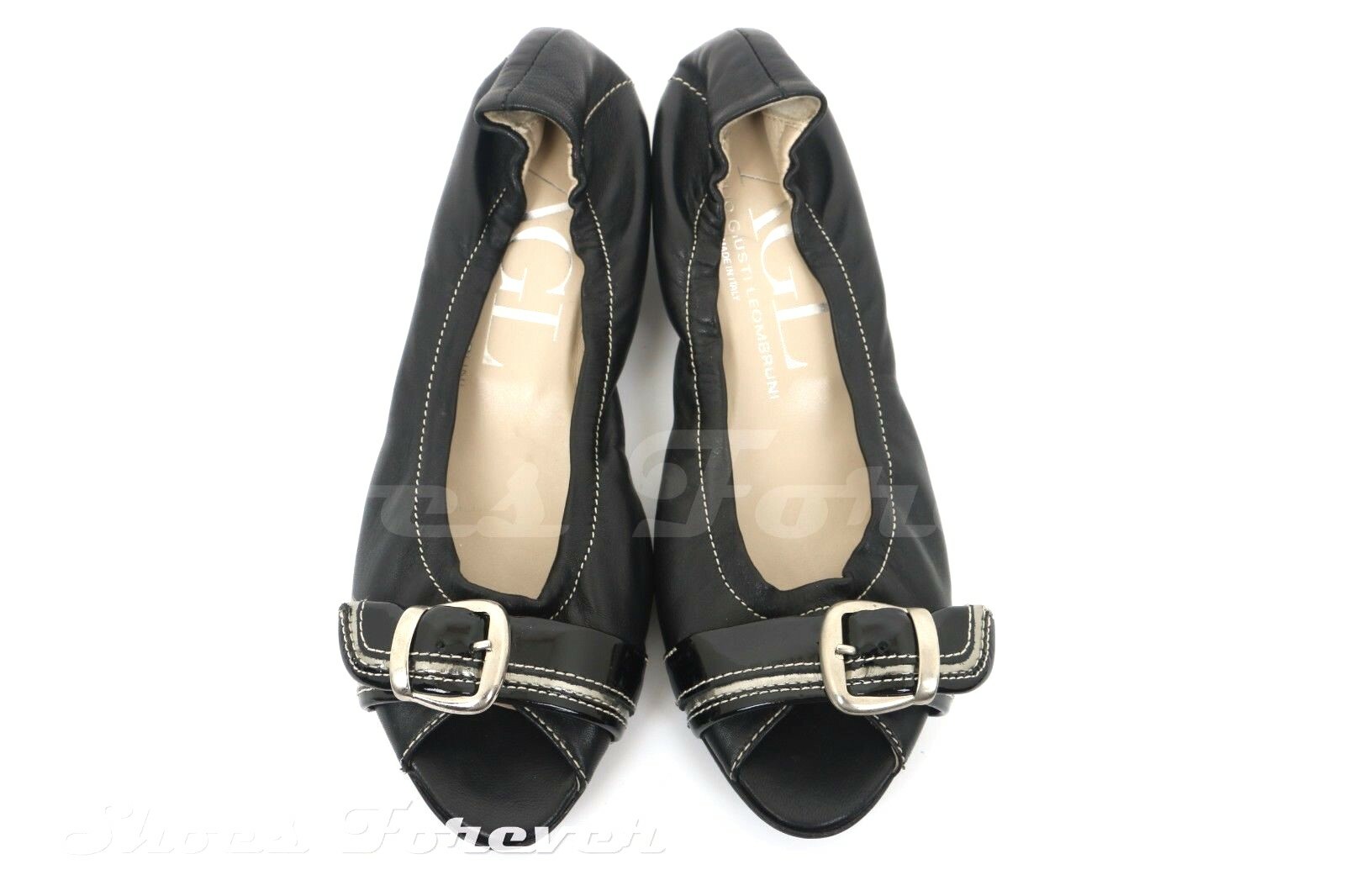 Womens AGL black leather open toe low heel shoes sz. 36